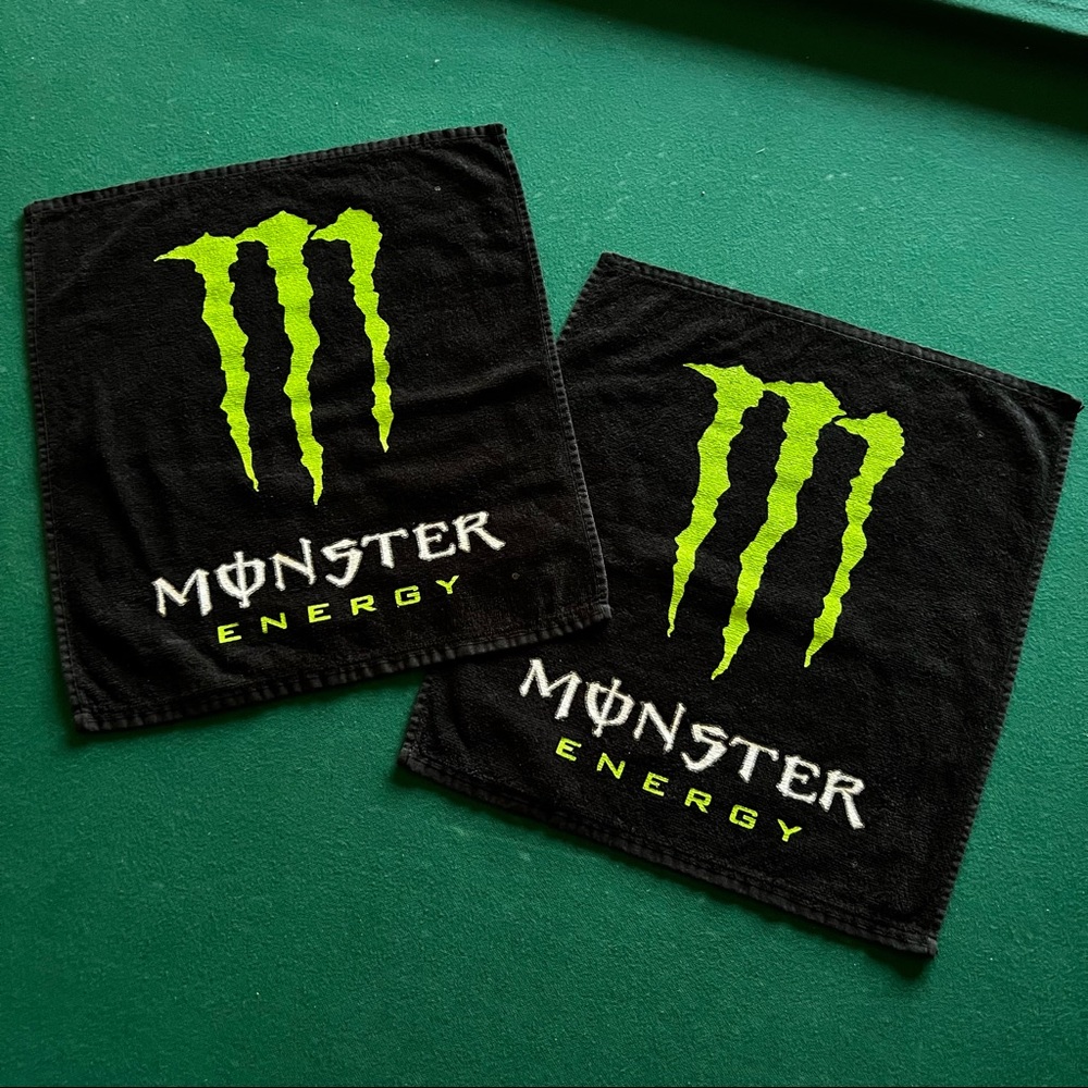 Two hand towels with genuine monster energy drink logo